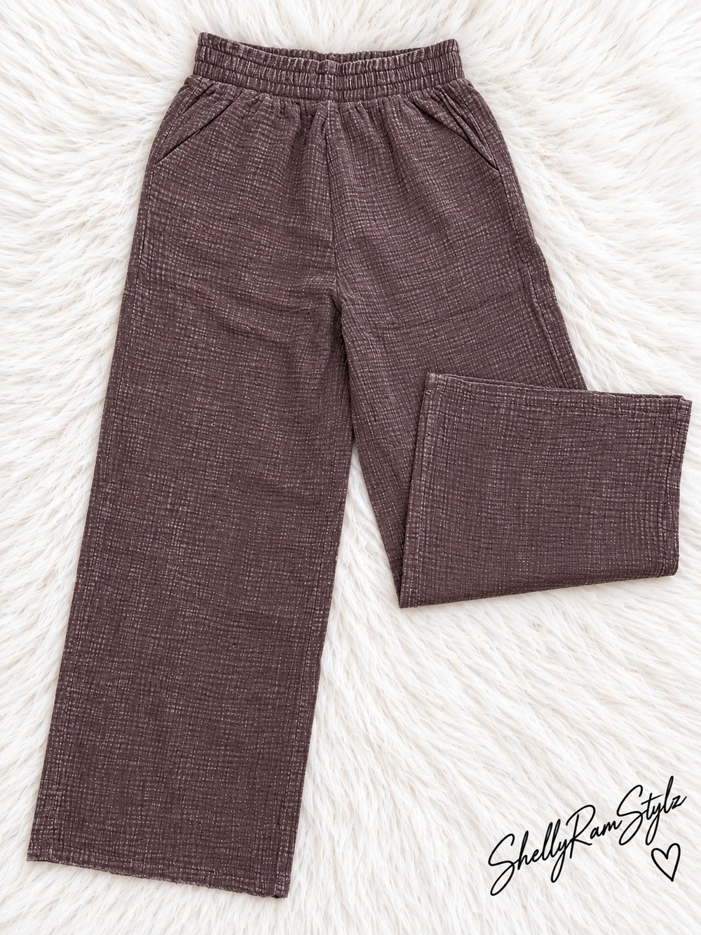 Selling Out FAST!! Zenana Signature Wide Leg Pants Brown Cotton Gauze QPW-7138 - Picture 3 of 3